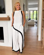 Valthera | Contrast Trim Sleeveless Layered Top And Wide Leg Pants Set