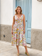 Elique | Sleeveless Floral V Neck Midi Dress