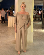 Vemrina | Draped Off Shoulder Top And Wide Leg Pants Set