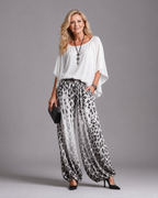 Zephyrel | Flowing Chiffon Top And Printed Wide Leg Pants Set