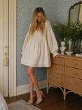 Somel | Long Sleeve V Neck Lace Trim Mini Dress