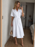 Eden | Short Sleeve Button Front Waist Tie Midi Dress