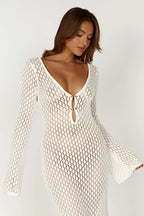 Kelsey | Breezy Flared Sleeve Open-Knit Maxi Dress