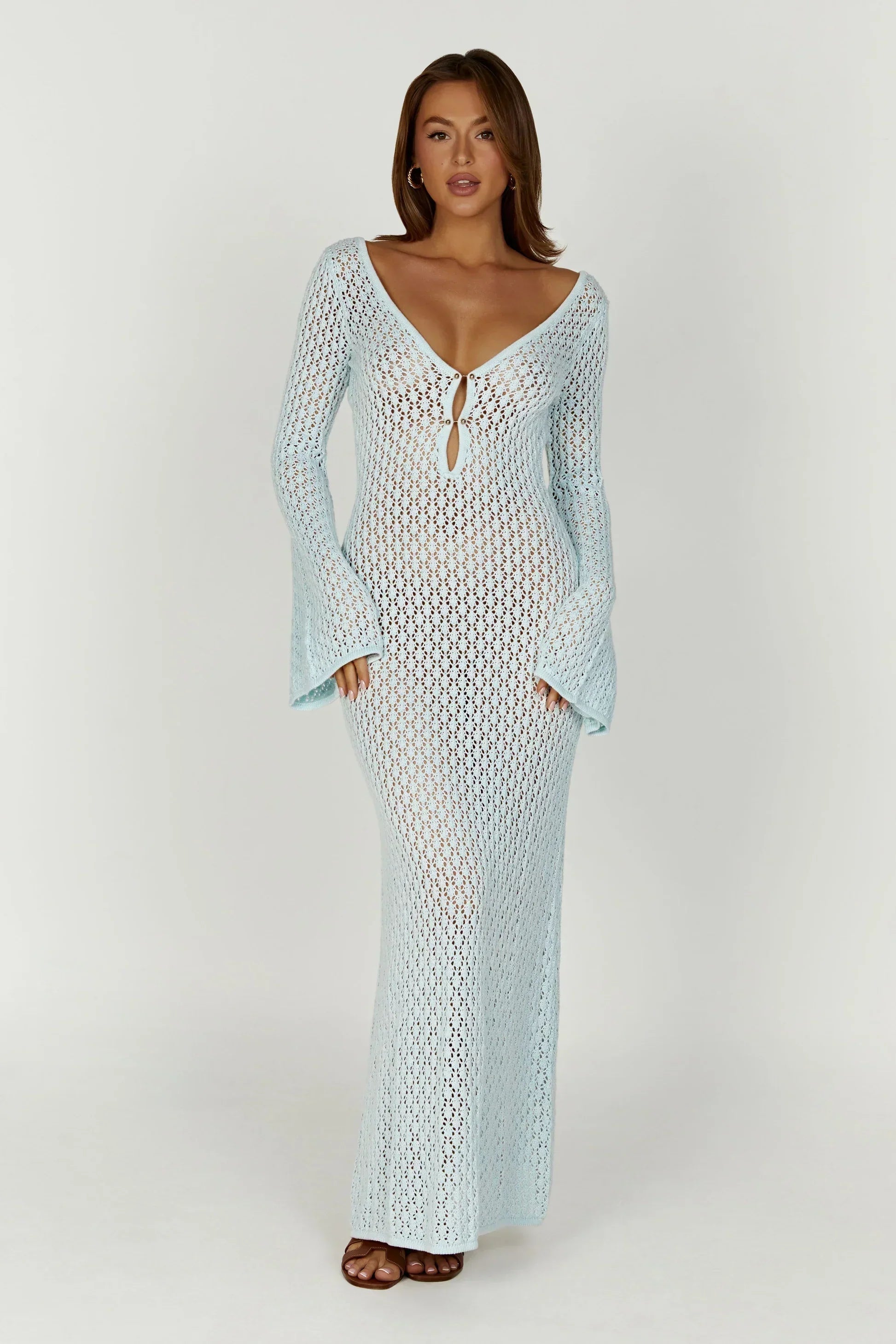 Kelsey | Breezy Flared Sleeve Open-Knit Maxi Dress
