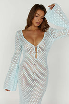 Kelsey | Breezy Flared Sleeve Open-Knit Maxi Dress