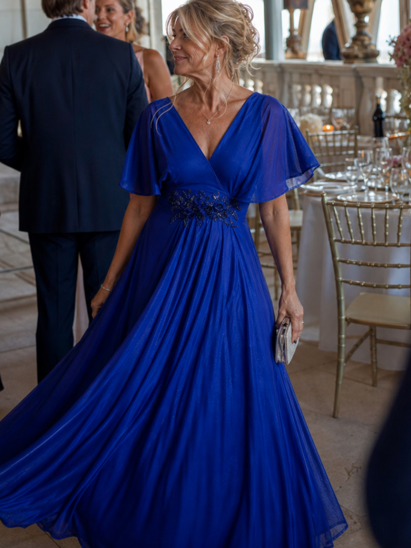 Orelia | Short Sleeve V Neck Flowing Maxi Dress