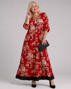 Thopal | Vintage Floral V Neck Relaxed Midi Dress