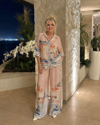 Akela | Scenic Print Button Front Shirt And Wide Leg Pants Set