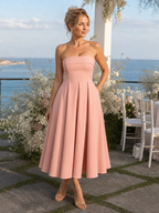 Elove | Strapless Structured Bodice Midi Dress