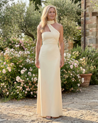 Fijem | Watercolor Floral One Shoulder Halter Maxi Dress