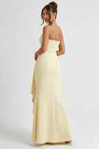Meadow | Strapless Ruched Crepe Thigh-High Split Maxi Dress