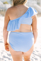Let's Go Watch The Sunset Swim Top, Blue Gingham