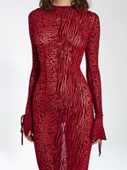 Lariza | Animal Print Semi-Sheer Sculpted Print Mesh Maxi