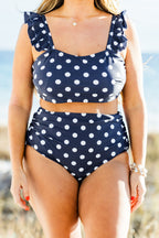 Beach Trip Swim Top, Navy/White Polka Dot