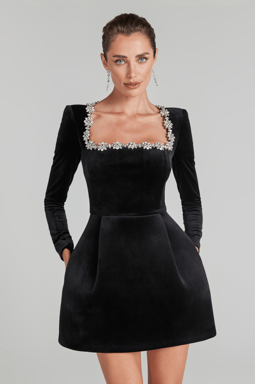 Kimberly | Opulent Black Embellished Velvet Mini Dress