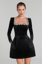 Kimberly | Opulent Black Embellished Velvet Mini Dress