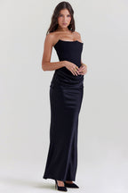 Stella | Strapless Satin Structured Bodice Maxi Dress