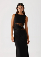 Flux | Lace Cutout Waist Black Maxi Dress