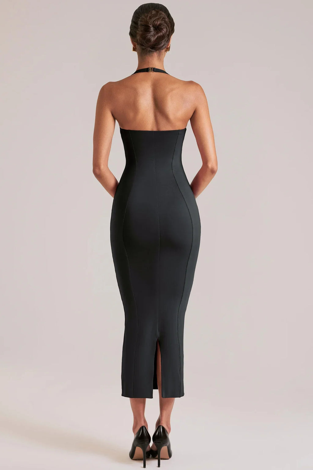 Clara | Halter Sweetheart Midi Sculpting with Fluted Hem Dress