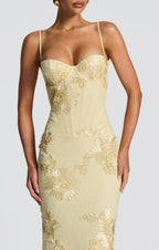 Justine | Underwired Corset Floral Appliqué Maxi Dress