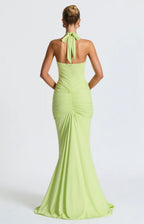 Natasha | Ruched Bodycon Plunging Halter Maxi Dress