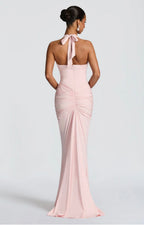 Natasha | Ruched Bodycon Plunging Halter Maxi Dress
