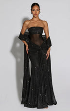 Giselle | Sculpted Silhouette Glittering Mesh Maxi Dress