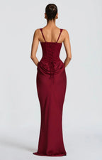 Nina | Sculpted Lowered Waist Square Neck Crepe Maxi Dress