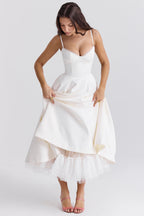 Daisy | Structured Bodice Luxurious Satin Corset Midi Dress