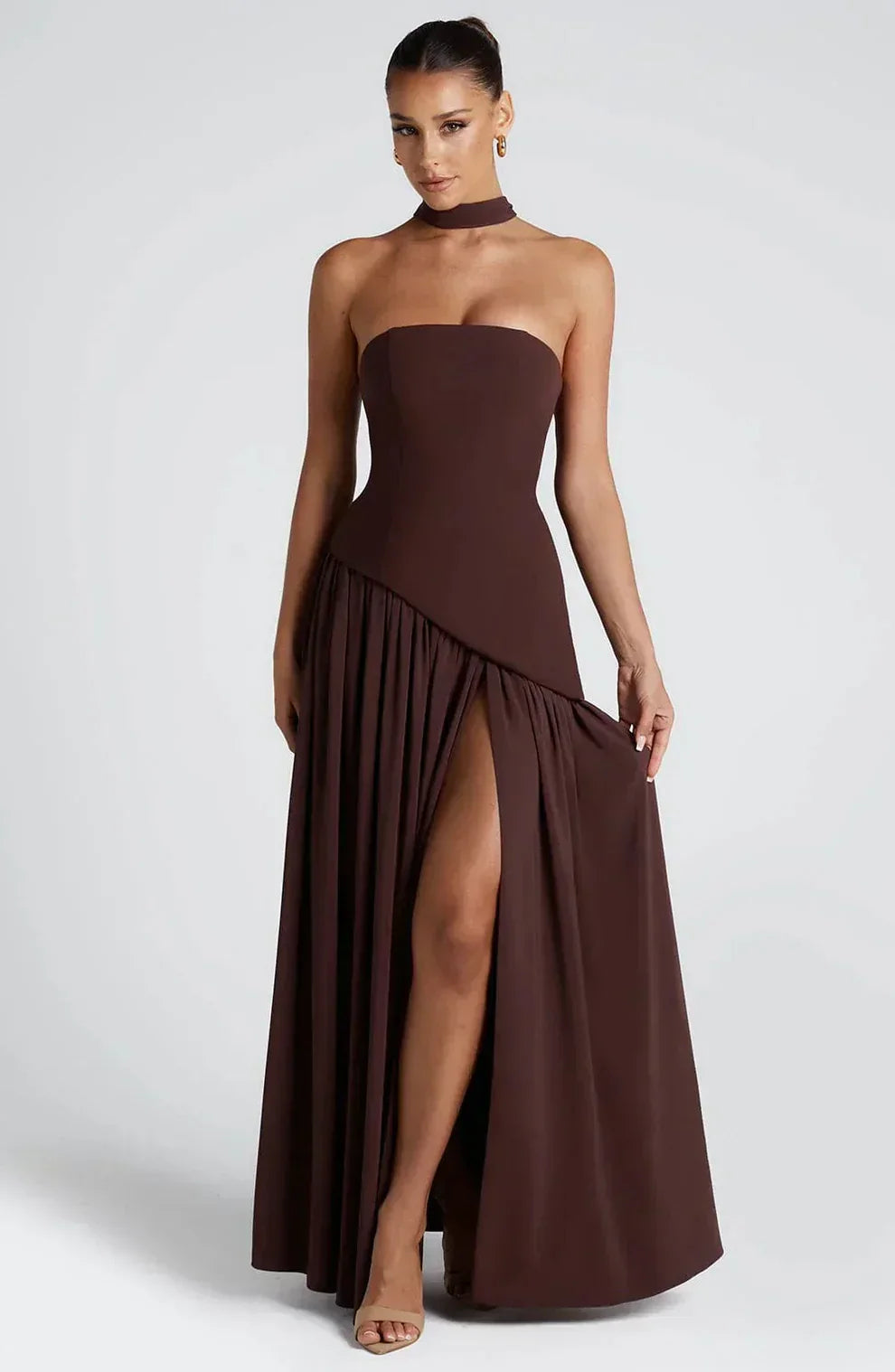 Donna | Asymmetrical Strapless Sculpted Maxi Dress