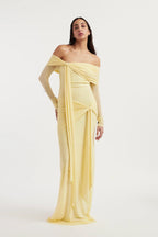 Helena | Off-The-Shoulder Mesh Drape Maxi Dress