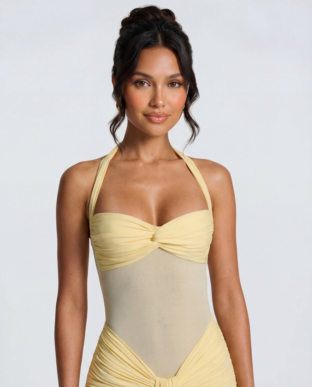 Rosabella |  Radiant Yellow Halter Neck Ruched Maxi Dress