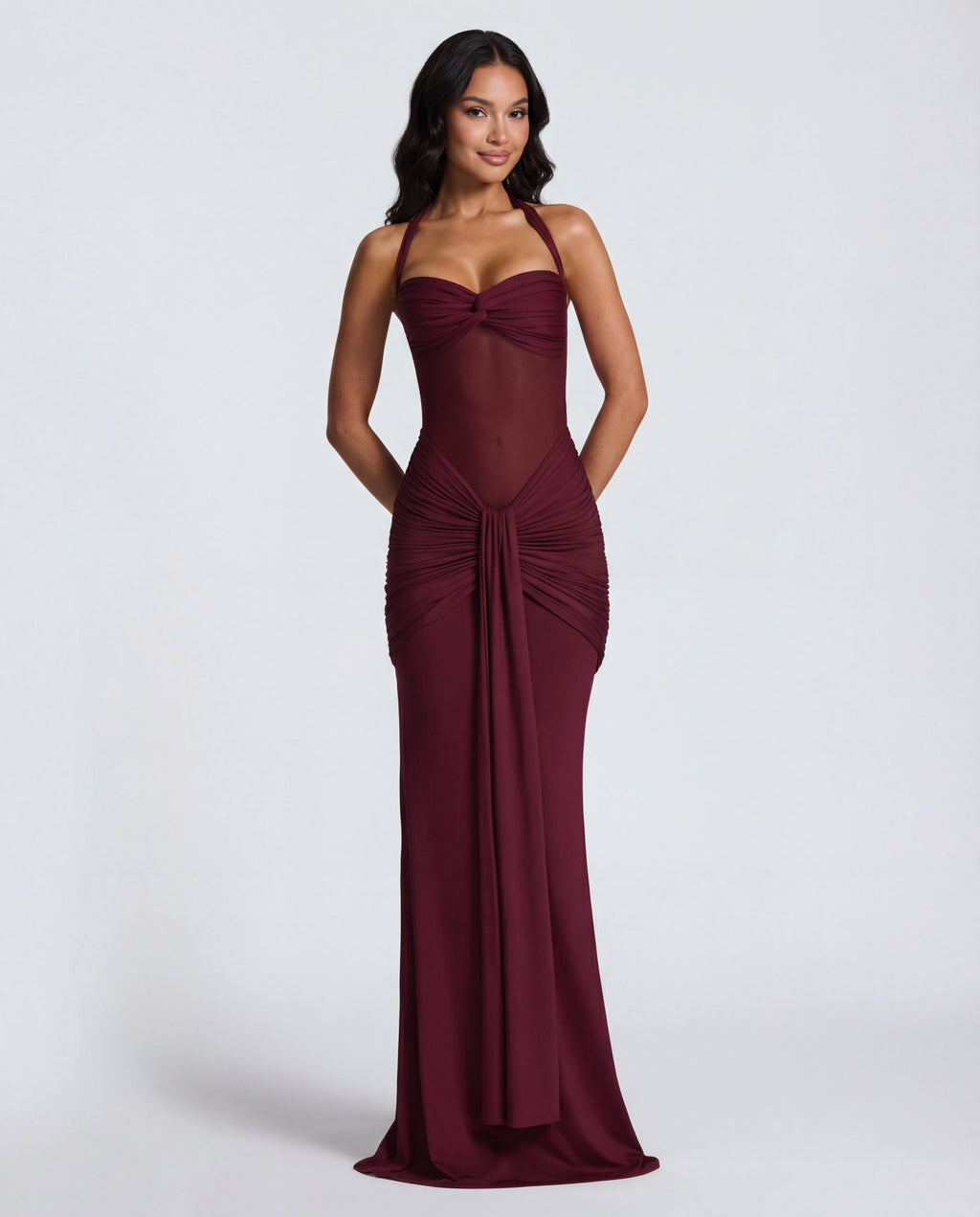 Rosabella |  Radiant Yellow Halter Neck Ruched Maxi Dress