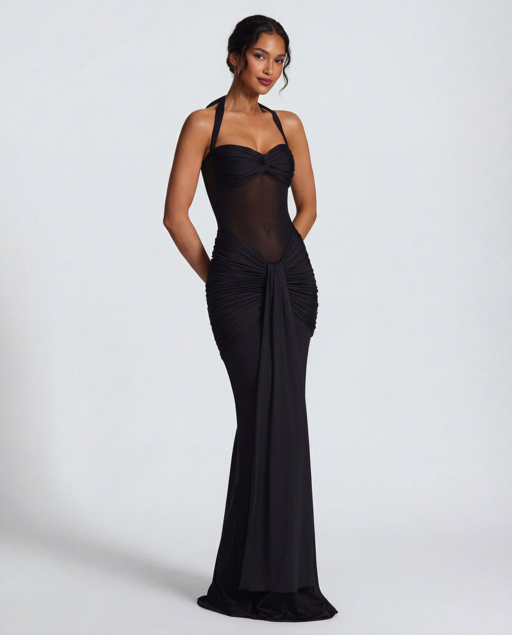 Rosabella |  Radiant Yellow Halter Neck Ruched Maxi Dress
