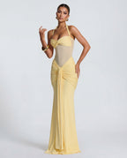 Rosabella |  Radiant Yellow Halter Neck Ruched Maxi Dress