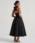 Evelyn | Halterneck Bustier Textured Jacquard Midi Dress