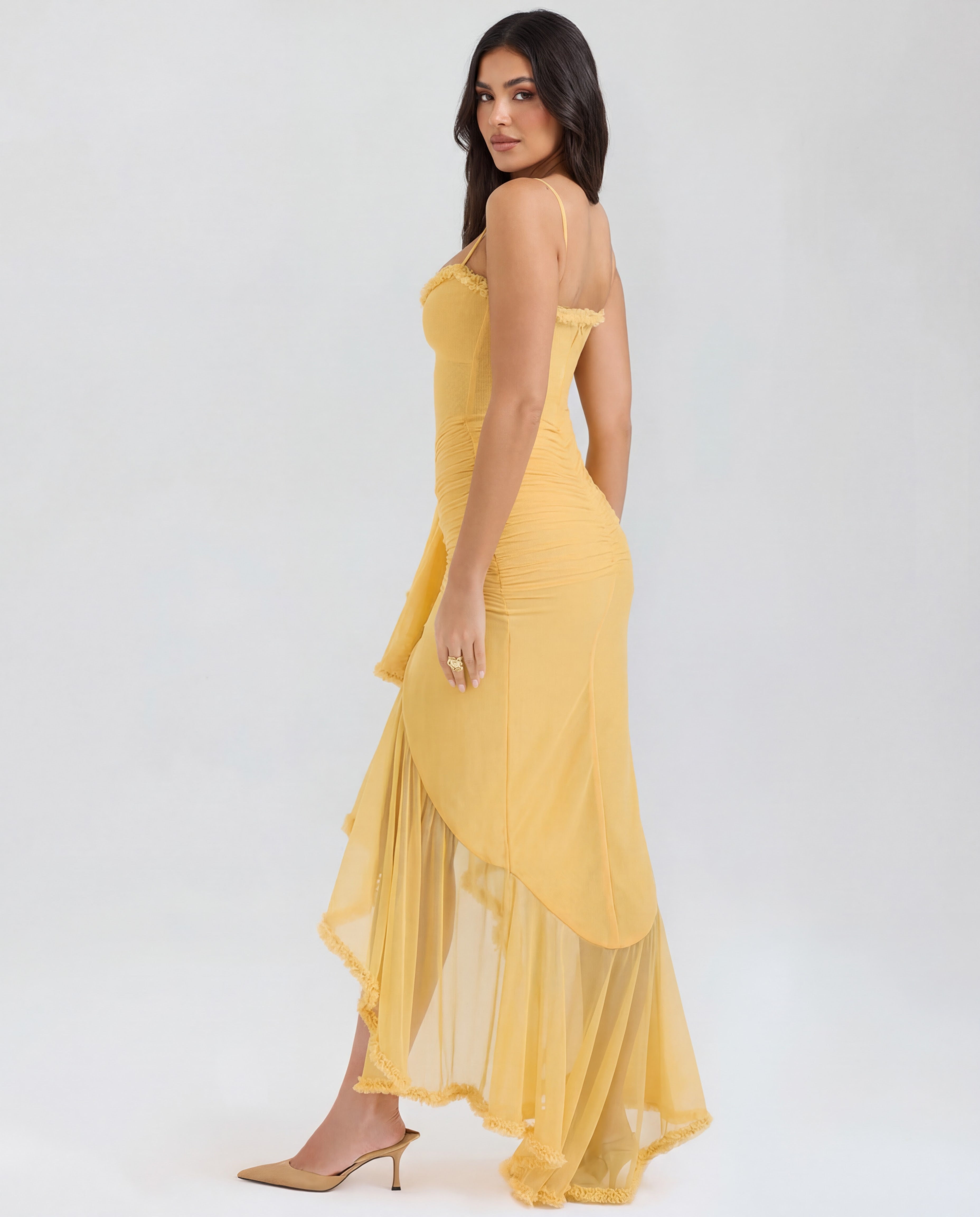 Mona | Cascading Ruffle Sweetheart Ruched Maxi Dress