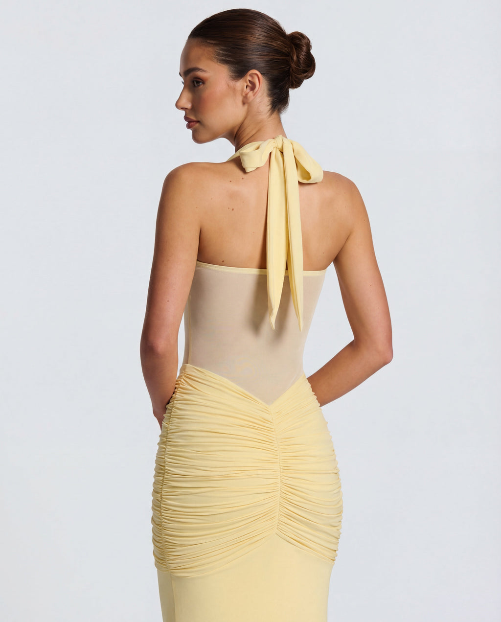 Rosabella |  Radiant Yellow Halter Neck Ruched Maxi Dress