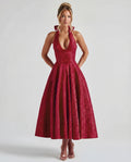 Evelyn | Halterneck Bustier Textured Jacquard Midi Dress