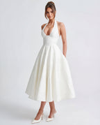 Evelyn | Halterneck Bustier Textured Jacquard Midi Dress