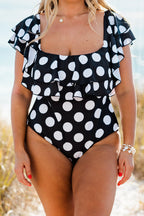 Meet Me In Ibiza Swimsuit, Black/White Polka Dot