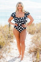 Meet Me In Ibiza Swimsuit, Black/White Polka Dot