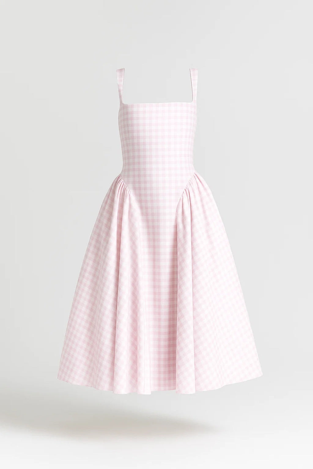 Nicolle | Retro Checkered Square-Neck Midi Dress