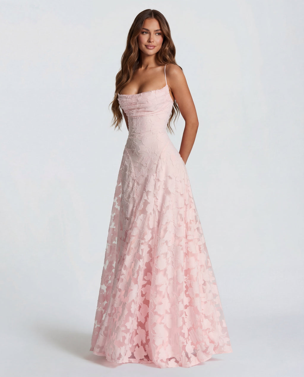 Sofia | Spaghetti Strap Straight Neckline Floral Lace Maxi Dress