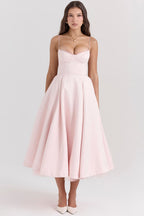 Daisy | Structured Bodice Luxurious Satin Corset Midi Dress
