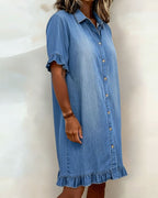 Belinda| Comfortable denim dress with flattering ruching