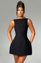 Alana | Black High Neck Bubble Mini Dress