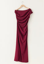 Kiara | Burgundy One-Shoulder Draped Maxi Dress