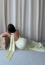 Lola | Buttery Yellow Halterneck Satin Maxi Dress