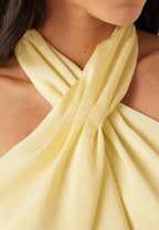 Lola | Buttery Yellow Halterneck Satin Maxi Dress